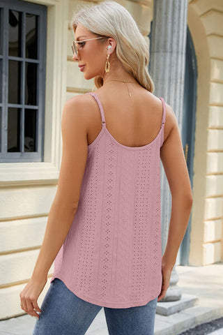 Shop Eyelet Scoop Neck Ruched Cami Now On Klozey Store - Trendy U.S. Premium Women Apparel & Accessories And Be Up-To-Fashion!