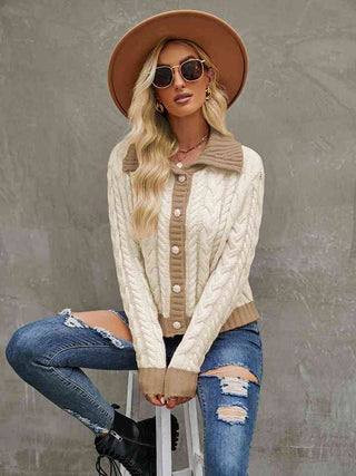 Shop Collared Neck Long Sleeve Cardigan Now On Klozey Store - Trendy U.S. Premium Women Apparel & Accessories And Be Up-To-Fashion!
