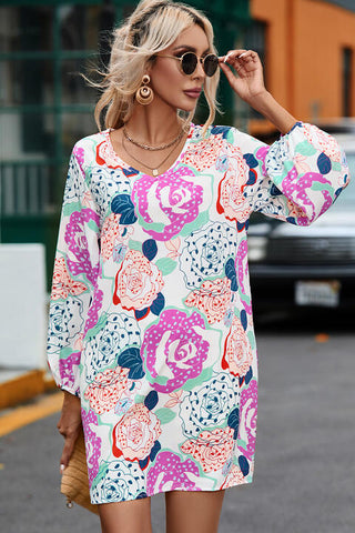 Shop Floral V-Neck Long Sleeve Dress Now On Klozey Store - Trendy U.S. Premium Women Apparel & Accessories And Be Up-To-Fashion!