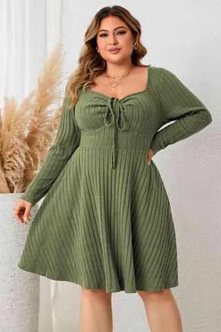 Shop Plus Size Sweetheart Neck Long Sleeve Ribbed Dress Now On Klozey Store - Trendy U.S. Premium Women Apparel & Accessories And Be Up-To-Fashion!