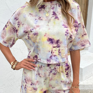 Shop Tie Dye Round Neck Dropped Shoulder Tie Dye Top and Shorts Set Now On Klozey Store - Trendy U.S. Premium Women Apparel & Accessories And Be Up-To-Fashion!