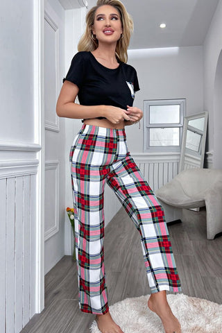 Shop Lettuce Trim Cropped T-Shirt and Plaid Pants Lounge Set Now On Klozey Store - Trendy U.S. Premium Women Apparel & Accessories And Be Up-To-Fashion!