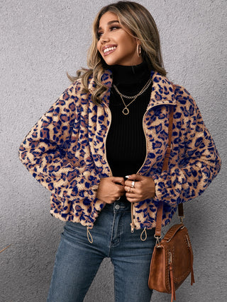 Shop Drawstring Leopard Zip Up Jacket Now On Klozey Store - Trendy U.S. Premium Women Apparel & Accessories And Be Up-To-Fashion!