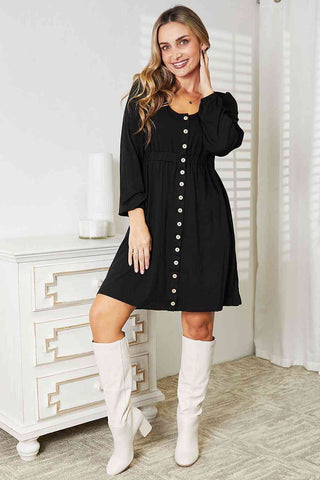 Shop Double Take Scoop Neck Empire Waist Long Sleeve Magic Dress Now On Klozey Store - Trendy U.S. Premium Women Apparel & Accessories And Be Up-To-Fashion!