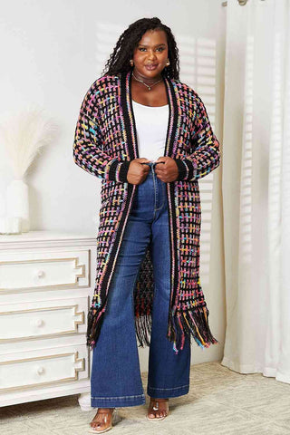 Shop Double Take Full Size Multicolored Open Front Fringe Hem Cardigan Now On Klozey Store - Trendy U.S. Premium Women Apparel & Accessories And Be Up-To-Fashion!