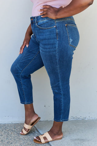 Shop Judy Blue Aila Short Full Size Mid Rise Cropped Relax Fit Jeans Now On Klozey Store - Trendy U.S. Premium Women Apparel & Accessories And Be Up-To-Fashion!