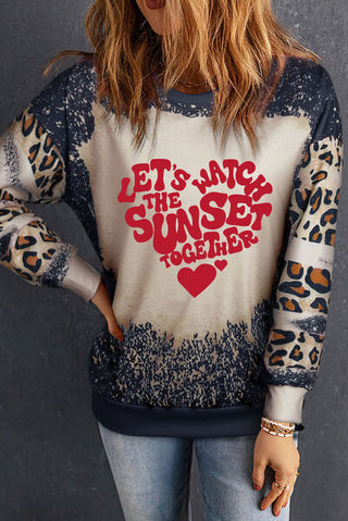 Shop LET'S WATCH THE SUNSET TOGETHER Leopard Round Neck Sweatshirt Now On Klozey Store - Trendy U.S. Premium Women Apparel & Accessories And Be Up-To-Fashion!