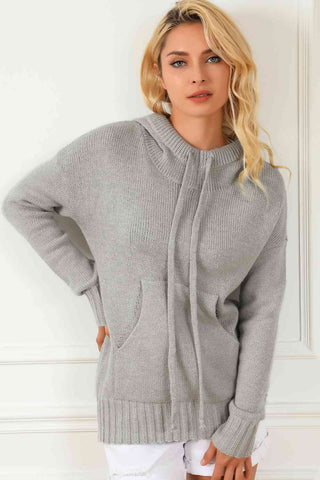Shop Drawstring Hooded Sweater with Pocket Now On Klozey Store - Trendy U.S. Premium Women Apparel & Accessories And Be Up-To-Fashion!