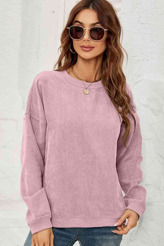 Shop Dropped Shoulder Round Neck Sweatshirt Now On Klozey Store - Trendy U.S. Premium Women Apparel & Accessories And Be Up-To-Fashion!