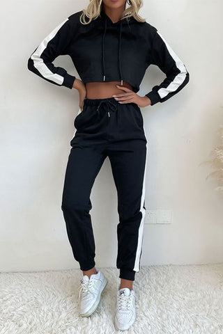 Shop Side Stripe Cropped Hoodie and Jogger Set Now On Klozey Store - Trendy U.S. Premium Women Apparel & Accessories And Be Up-To-Fashion!