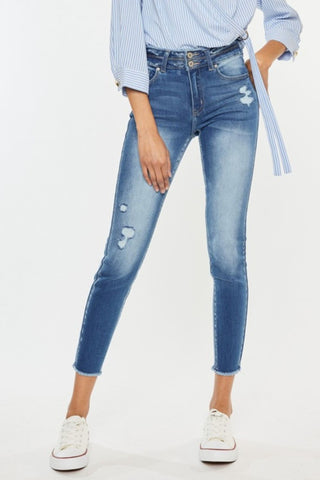 Shop Kancan Distressed Raw Hem High Waist Jeans Now On Klozey Store - Trendy U.S. Premium Women Apparel & Accessories And Be Up-To-Fashion!