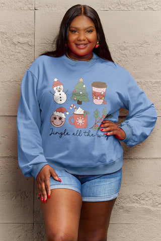 Shop Simply Love Full Size JINGLE ALL THE WAY Long Sleeve Sweatshirt Now On Klozey Store - Trendy U.S. Premium Women Apparel & Accessories And Be Up-To-Fashion!