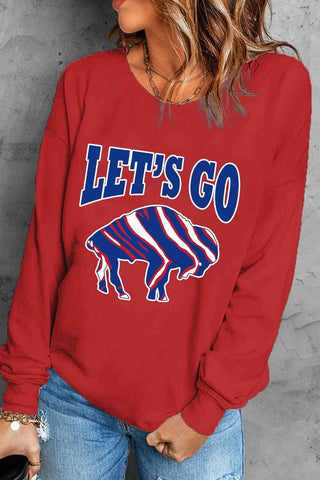 Shop LET'S GO Graphic Round Neck Sweatshirt Now On Klozey Store - Trendy U.S. Premium Women Apparel & Accessories And Be Up-To-Fashion!