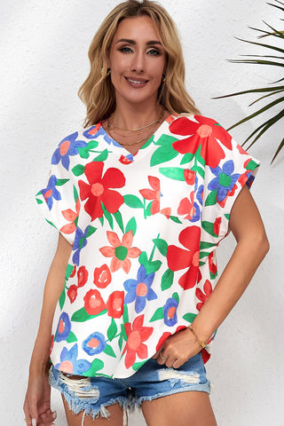 Shop Floral V-Neck Short Sleeve Top Now On Klozey Store - Trendy U.S. Premium Women Apparel & Accessories And Be Up-To-Fashion!