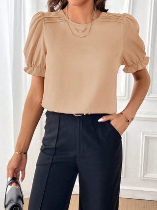 Shop Round Neck Flounce Sleeve Blouse Now On Klozey Store - Trendy U.S. Premium Women Apparel & Accessories And Be Up-To-Fashion!