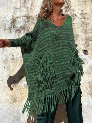 Shop Fringe Detail Long Sleeve Sweater with Pockets Now On Klozey Store - Trendy U.S. Premium Women Apparel & Accessories And Be Up-To-Fashion!