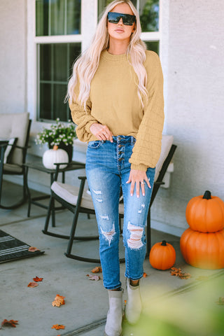 Shop Round Neck Dropped Shoulder Waffle-Knit Sweater Now On Klozey Store - Trendy U.S. Premium Women Apparel & Accessories And Be Up-To-Fashion!
