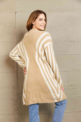 Shop Woven Right Two-Tone Open Front Fuzzy Longline Cardigan Now On Klozey Store - Trendy U.S. Premium Women Apparel & Accessories And Be Up-To-Fashion!