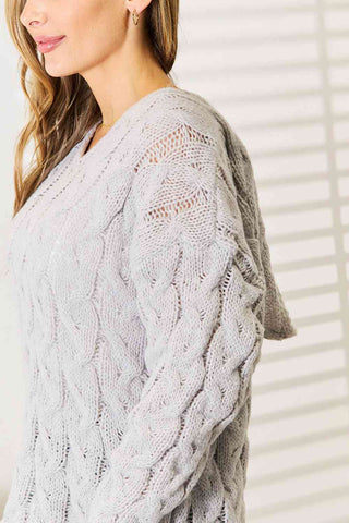 Shop Woven Right Cable-Knit Hooded Sweater Now On Klozey Store - Trendy U.S. Premium Women Apparel & Accessories And Be Up-To-Fashion!