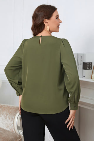 Shop Plus Size Round Neck Long Sleeve Blouse Now On Klozey Store - Trendy U.S. Premium Women Apparel & Accessories And Be Up-To-Fashion!