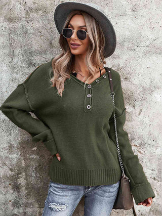 Shop Buttoned Exposed Seam Knit Top Now On Klozey Store - Trendy U.S. Premium Women Apparel & Accessories And Be Up-To-Fashion!