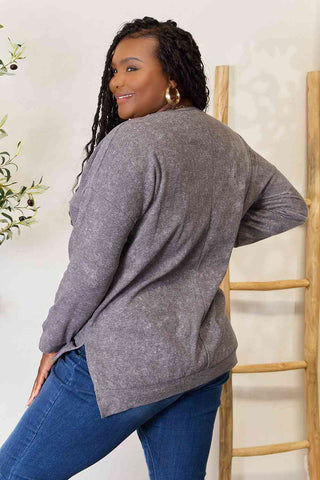 Shop Basic Bae Round Neck Drop Shoulder Slit Sweatshirt Now On Klozey Store - Trendy U.S. Premium Women Apparel & Accessories And Be Up-To-Fashion!