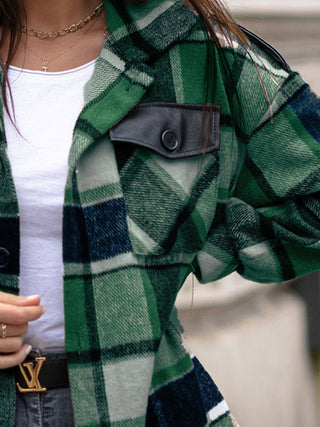 Shop Pocketed Plaid Button Up Dropped Shoulder Shacket Now On Klozey Store - Trendy U.S. Premium Women Apparel & Accessories And Be Up-To-Fashion!