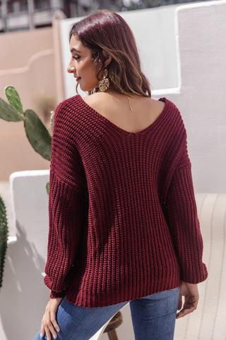 Shop V-Neck Ribbed Knit Sweater Now On Klozey Store - Trendy U.S. Premium Women Apparel & Accessories And Be Up-To-Fashion!