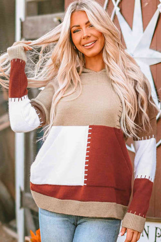Shop Color Block Long Sleeve Hooded Sweater Now On Klozey Store - Trendy U.S. Premium Women Apparel & Accessories And Be Up-To-Fashion!