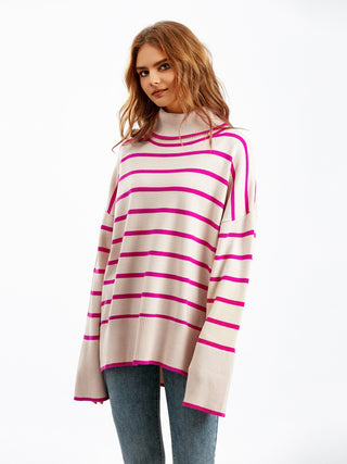 Shop Striped Drop Shoulder Turtleneck Sweater Now On Klozey Store - Trendy U.S. Premium Women Apparel & Accessories And Be Up-To-Fashion!
