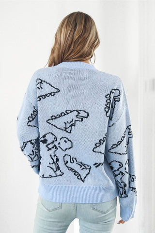 Shop Dinosaur Pattern Round Neck Sweater Now On Klozey Store - Trendy U.S. Premium Women Apparel & Accessories And Be Up-To-Fashion!