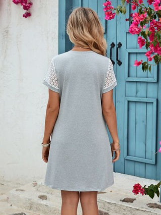 Shop Openwork Round Neck Short Sleeve Dress Now On Klozey Store - Trendy U.S. Premium Women Apparel & Accessories And Be Up-To-Fashion!