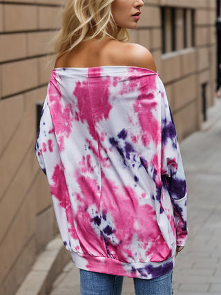 Shop Tie-Dye Off-Shoulder Long Sleeve Blouse Now On Klozey Store - Trendy U.S. Premium Women Apparel & Accessories And Be Up-To-Fashion!