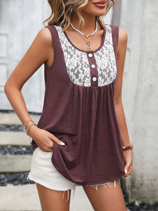 Shop Lace Contrast Scoop Neck Tank Now On Klozey Store - Trendy U.S. Premium Women Apparel & Accessories And Be Up-To-Fashion!