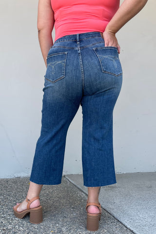 Shop Judy Blue Renee Full Size Medium Wash Wide Leg Cropped Jeans Now On Klozey Store - Trendy U.S. Premium Women Apparel & Accessories And Be Up-To-Fashion!