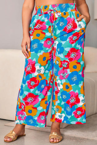 Shop Plus Size Floral Drawstring Wide Leg Pants with Pockets Now On Klozey Store - Trendy U.S. Premium Women Apparel & Accessories And Be Up-To-Fashion!