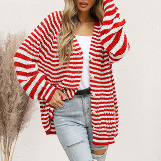 Shop Striped Button Down Long Sleeve Cardigan Now On Klozey Store - Trendy U.S. Premium Women Apparel & Accessories And Be Up-To-Fashion!