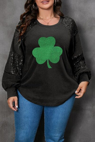 Shop Plus Size Lucky Clover Sequin Round Neck Blouse Now On Klozey Store - Trendy U.S. Premium Women Apparel & Accessories And Be Up-To-Fashion!