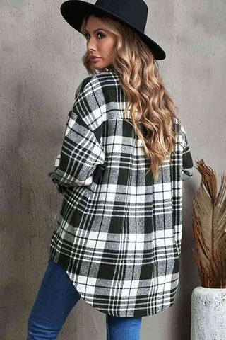 Shop Plaid Collared Neck Button Up Jacket with Pockets Now On Klozey Store - Trendy U.S. Premium Women Apparel & Accessories And Be Up-To-Fashion!
