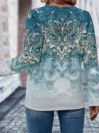Shop Plus Size Printed Button-Up Long Sleeve T-Shirt Now On Klozey Store - Trendy U.S. Premium Women Apparel & Accessories And Be Up-To-Fashion!