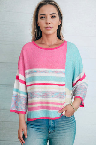 Shop Printed Round Neck Dropped Shoulder Pullover Sweater Now On Klozey Store - Trendy U.S. Premium Women Apparel & Accessories And Be Up-To-Fashion!