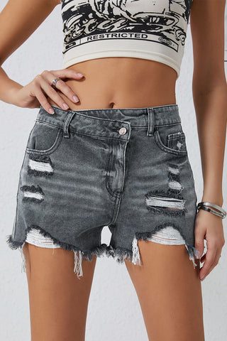 Shop Distressed Raw Hem Denim Shorts Now On Klozey Store - Trendy U.S. Premium Women Apparel & Accessories And Be Up-To-Fashion!