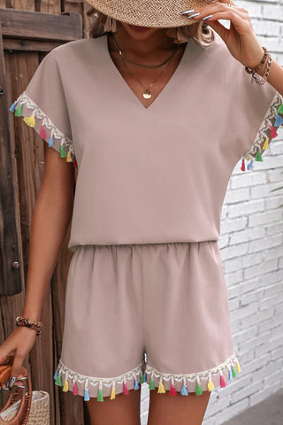 Shop V-Neck Tassel Decor Top and Shorts Set Now On Klozey Store - Trendy U.S. Premium Women Apparel & Accessories And Be Up-To-Fashion!
