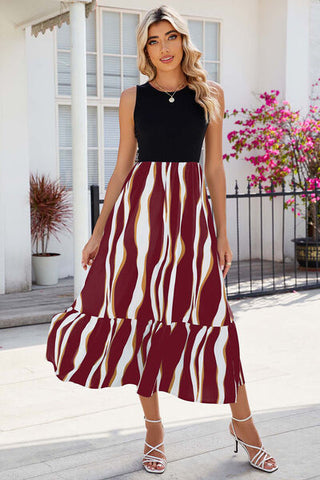 Shop Striped Round Neck Sleeveless Midi Dress Now On Klozey Store - Trendy U.S. Premium Women Apparel & Accessories And Be Up-To-Fashion!
