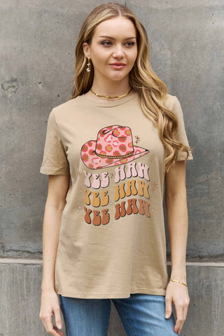 Shop Simply Love Full Size YEE HAH YEE HAH YEE HAH Graphic Cotton Tee Now On Klozey Store - Trendy U.S. Premium Women Apparel & Accessories And Be Up-To-Fashion!