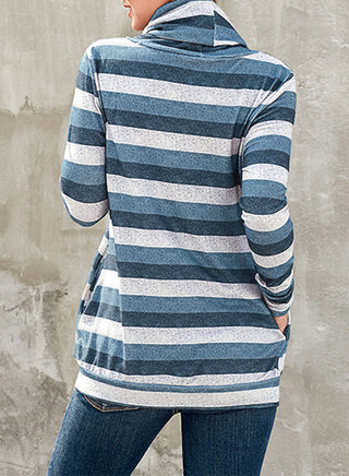 Shop Striped Cowl Neck Tunic Sweatshirt Now On Klozey Store - Trendy U.S. Premium Women Apparel & Accessories And Be Up-To-Fashion!