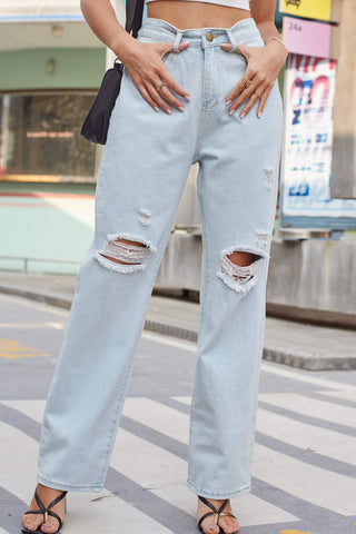 Shop Distressed Straight Leg Jeans with Pockets Now On Klozey Store - Trendy U.S. Premium Women Apparel & Accessories And Be Up-To-Fashion!
