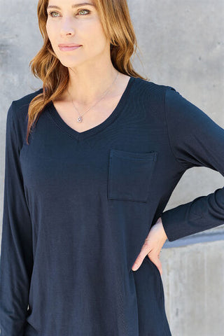 Shop Basic Bae Full Size V-Neck Long Sleeve Top Now On Klozey Store - Trendy U.S. Premium Women Apparel & Accessories And Be Up-To-Fashion!