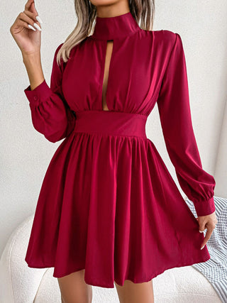 Shop Cutout Turtleneck A-Line Mini Dress Now On Klozey Store - Trendy U.S. Premium Women Apparel & Accessories And Be Up-To-Fashion!