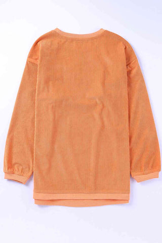 Shop HOWDY Pumpkin Graphic Ribbed Sweatshirt Now On Klozey Store - Trendy U.S. Premium Women Apparel & Accessories And Be Up-To-Fashion!